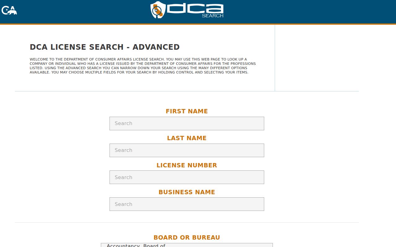 Westminster people search with California DCA license fields