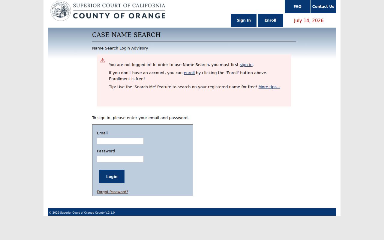 Westminster people search in Orange County Case Name Search