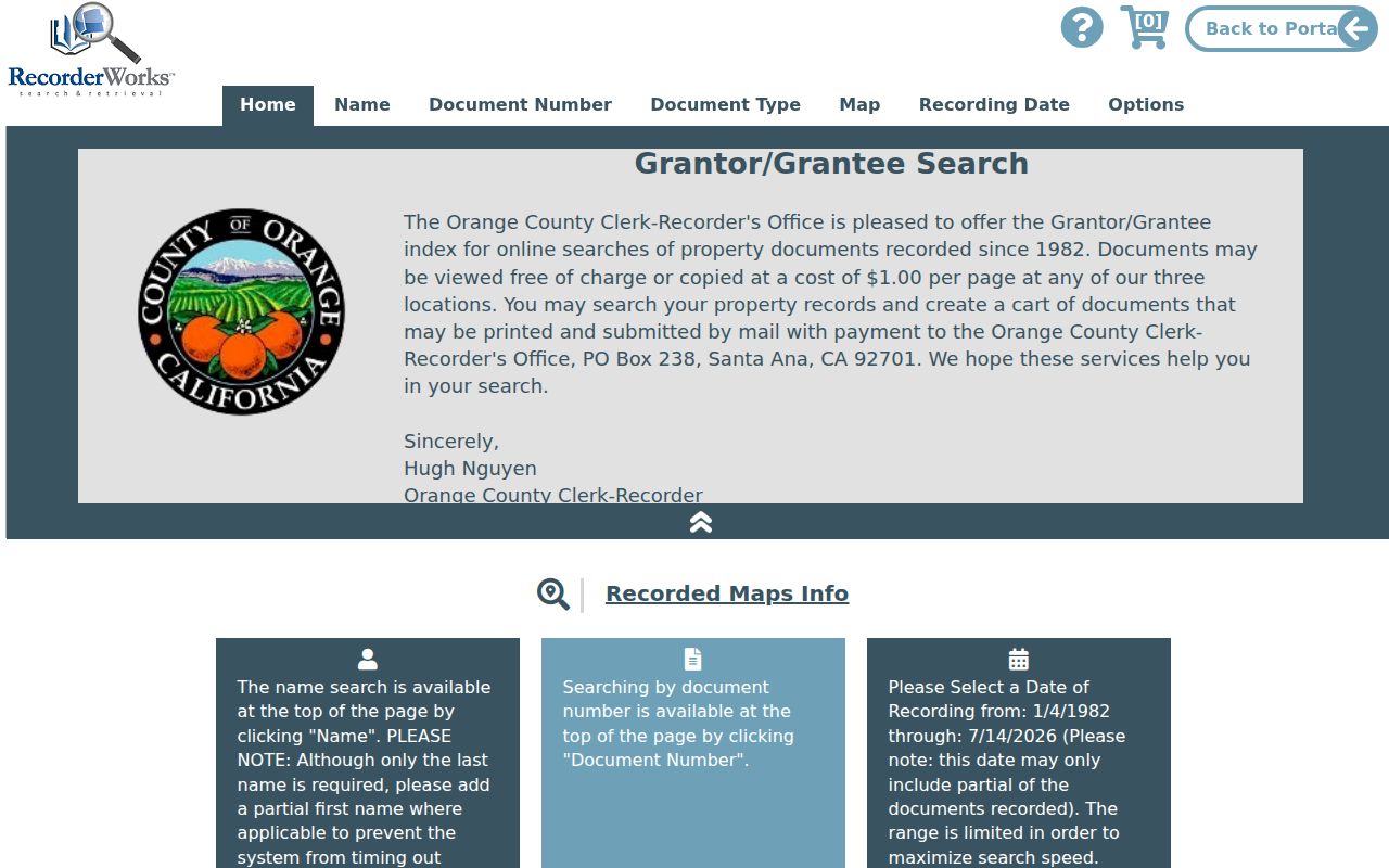Westminster people search using Orange County RecorderWorks
