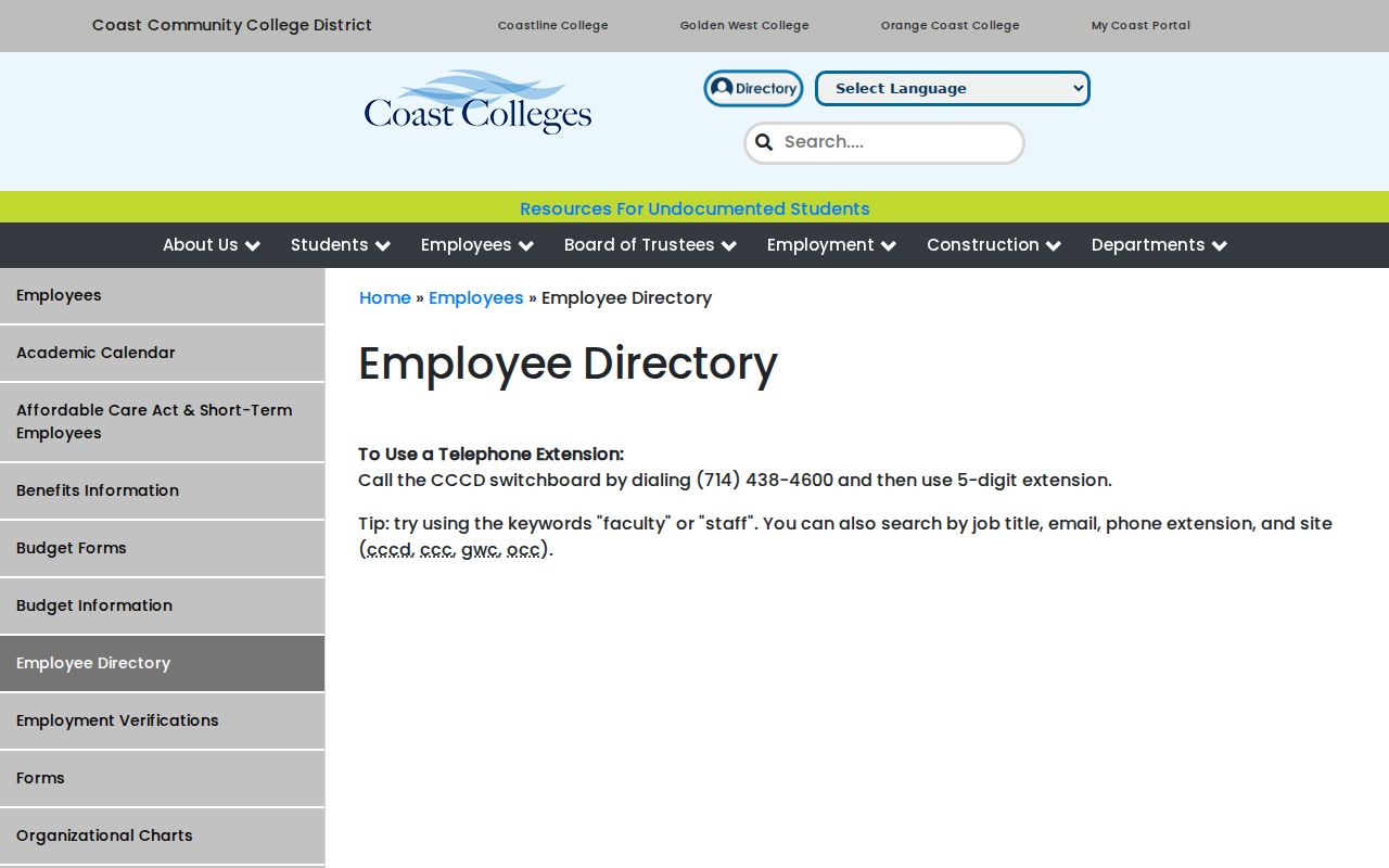 Westminster people directories Coast Community College District employee search