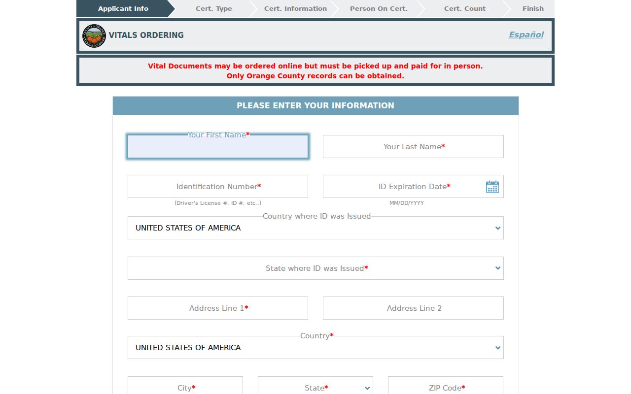 Westminster records workflow for Orange County vital certificates